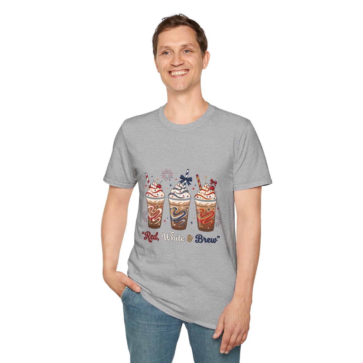 Patriotic Iced Coffee Tee — "Red, White & Brew" Graphic T‑Shirt