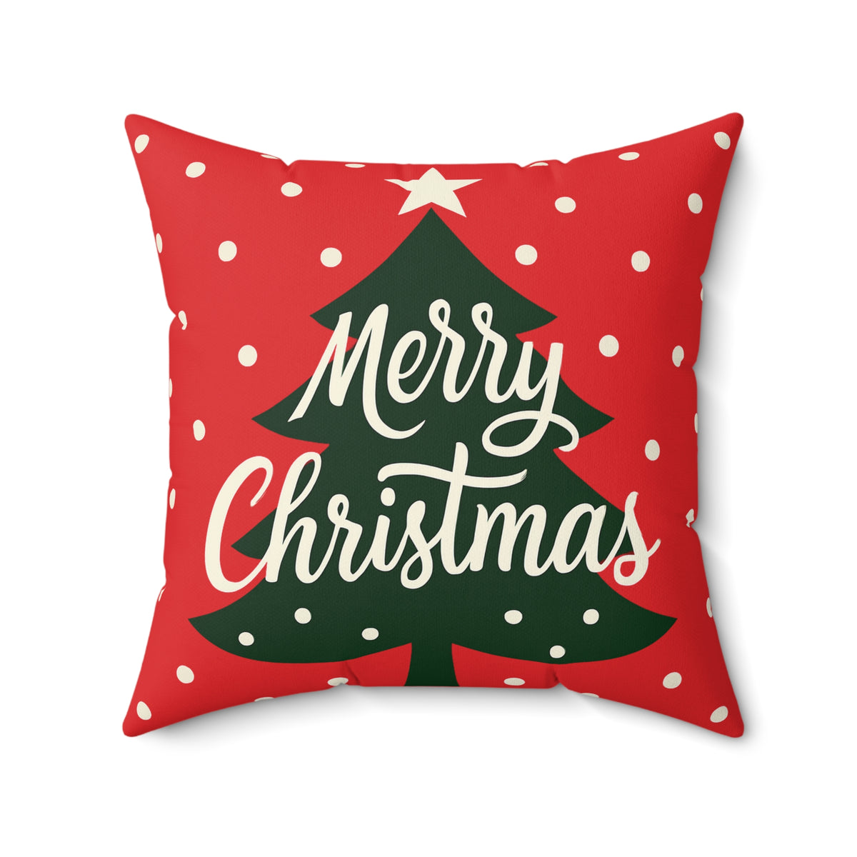 Merry Christmas Tree Holiday Pillow — Red Spun Polyester Square Throw Pillow