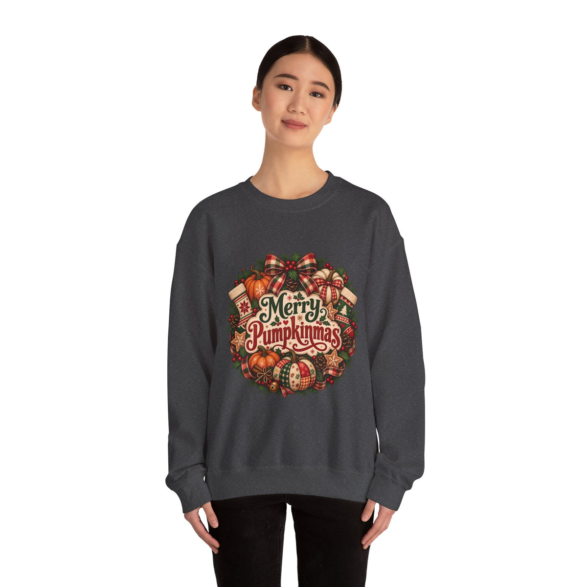 Merry Pumpkinmas Sweatshirt — Holiday Pumpkin Wreath Crewneck