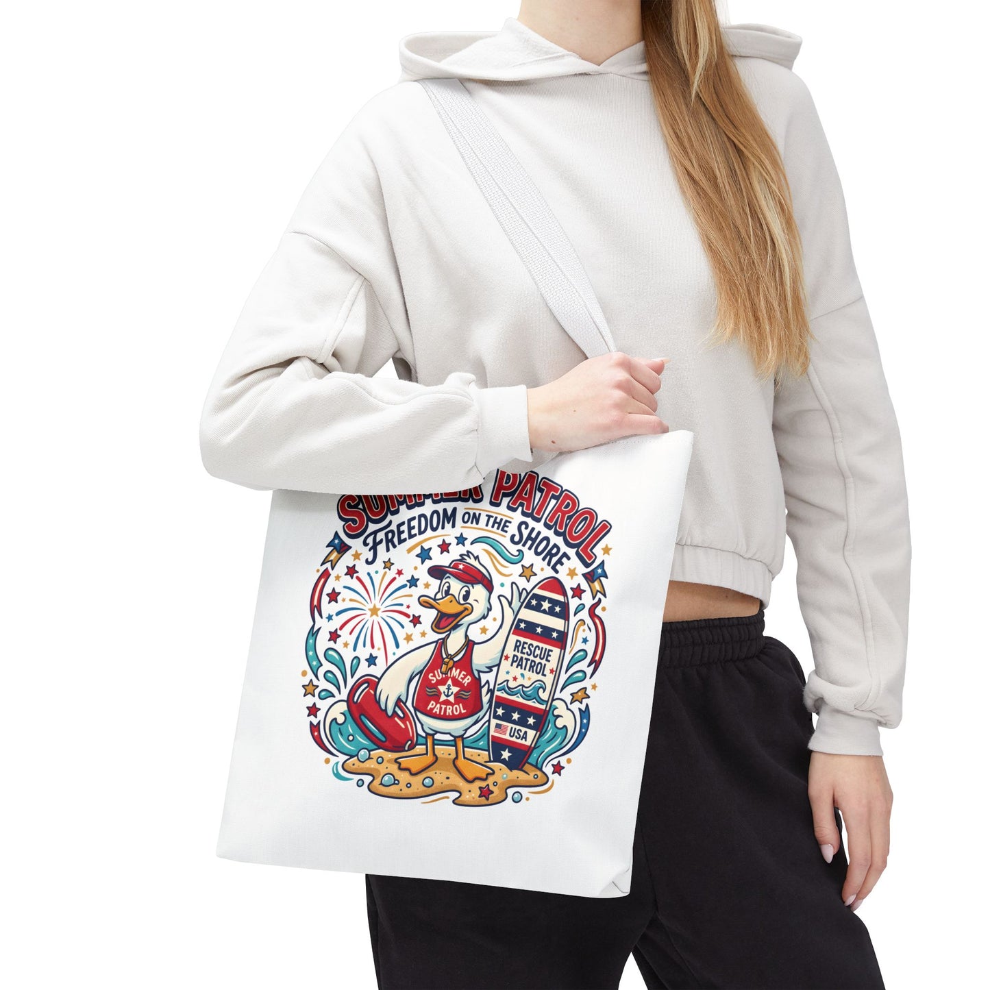 Summer Patrol Beach Tote Bag – 'Freedom on the Shore' Patriotic Design, 4th of July Gift