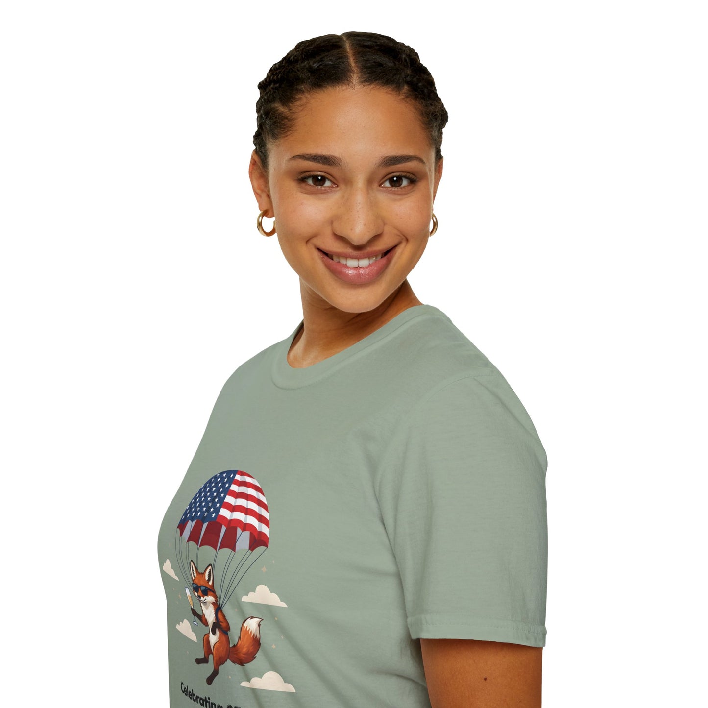 Patriotic Fox Parachute T-Shirt — "Celebrating 250 Years" Anniversary Tee