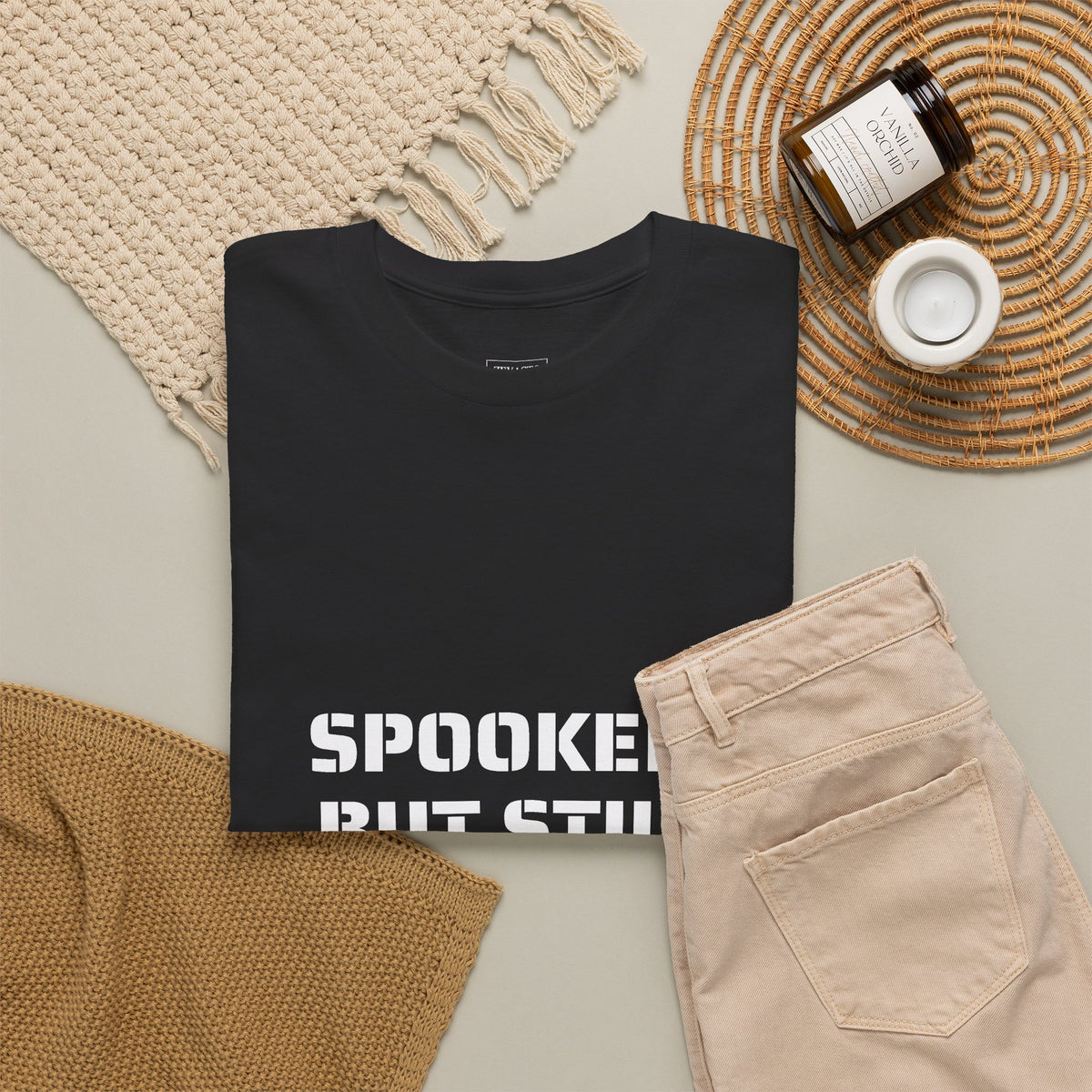 Spooked, But Still Showing Up Unisex Heavy Cotton Tee | Halloween, Funny T-Shirt