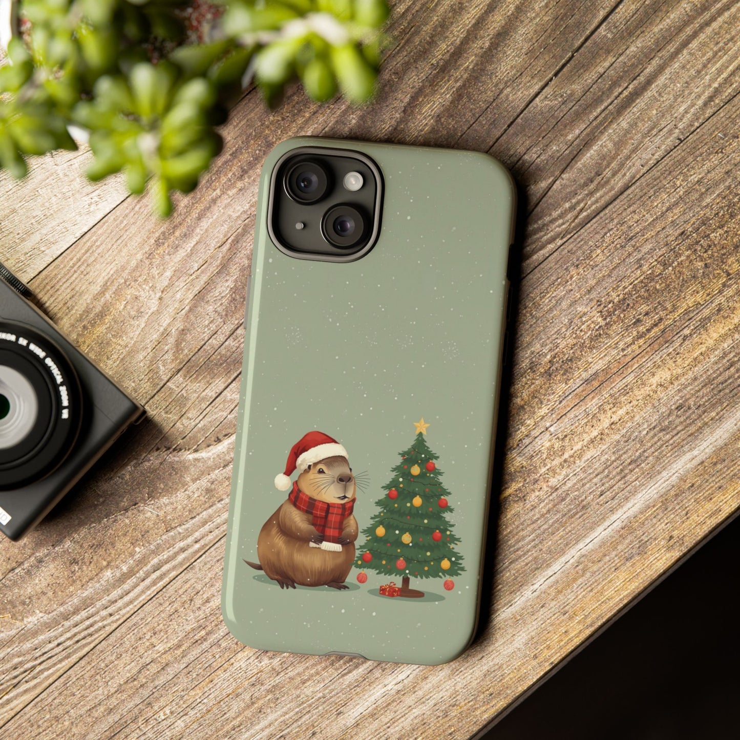 Christmas Phone Case with Capybara Design, Dual Layer Protective Case for Iphone 17, 16, 15, 14, 13 & Samsung