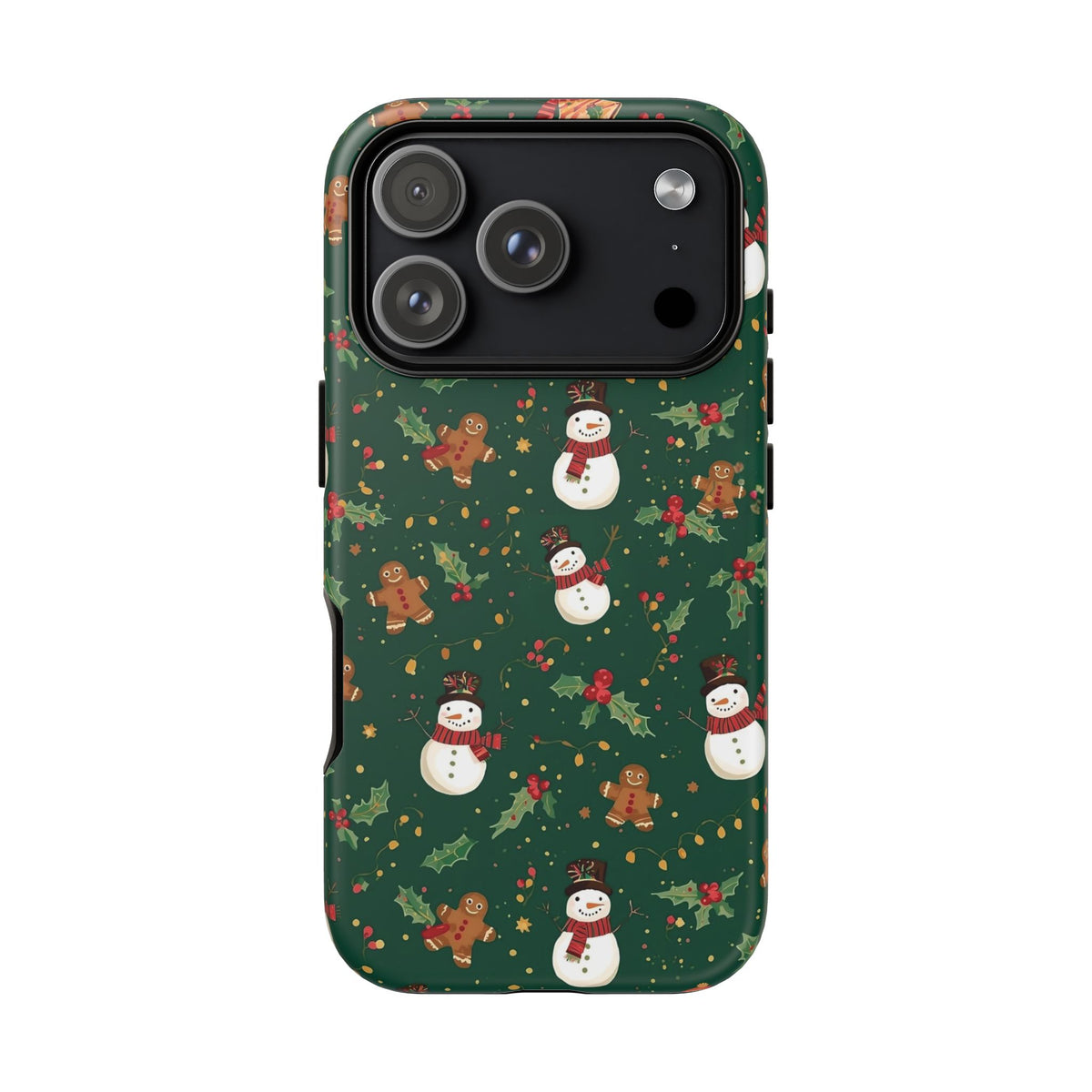 Christmas Phone Case with Snowmen and Gingerbread Design, Dual Layer Phone Case for Iphone & Samsung