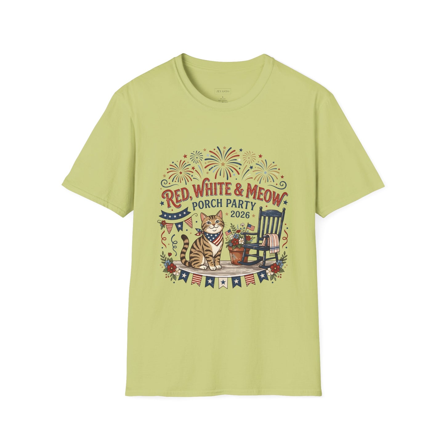 Red, White & Meow Porch Party T-Shirt — 2026 Patriotic Cat Tee, 4th of July Shirt, Independence Day Gift