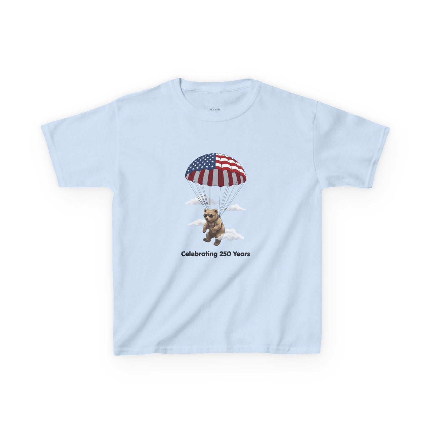 Kids Tee — Patriotic Parachute Bear "Celebrating 250 Years"