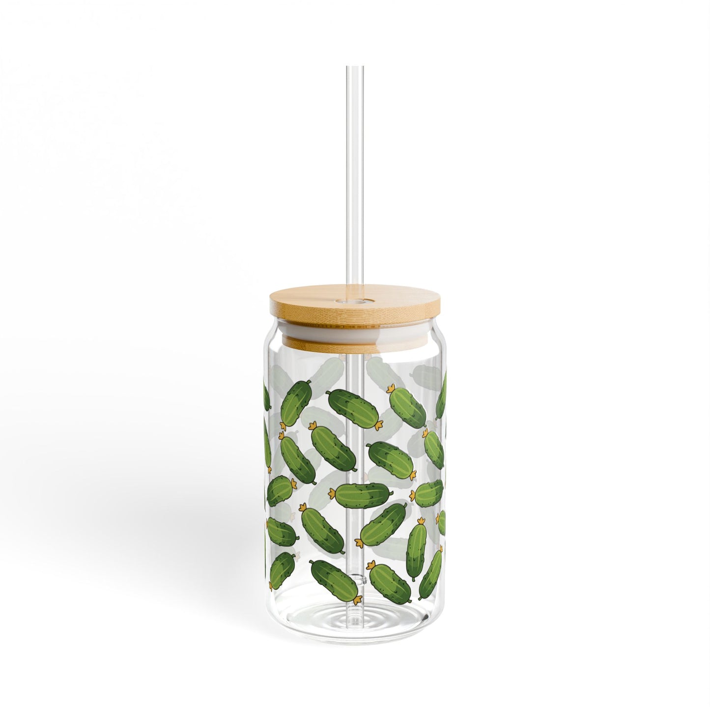 16oz Pickle Pattern Sipper Glass with Bamboo Lid
