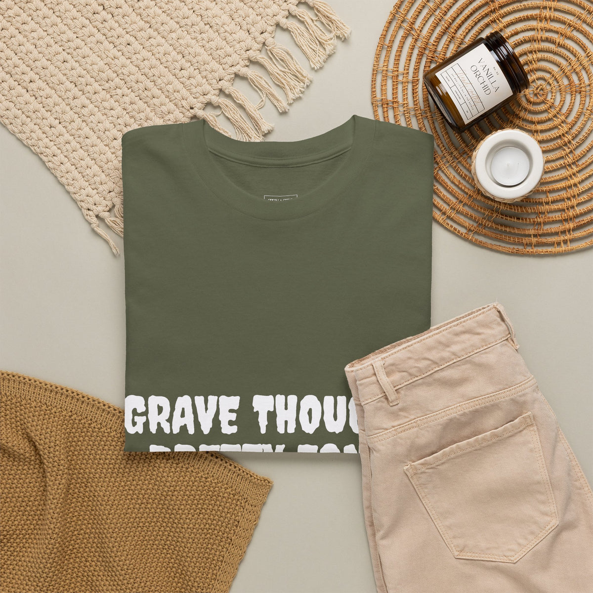 Grave Thoughts Pretty Fonts Tee | Unisex Heavy Cotton T-Shirt for Spooky Season