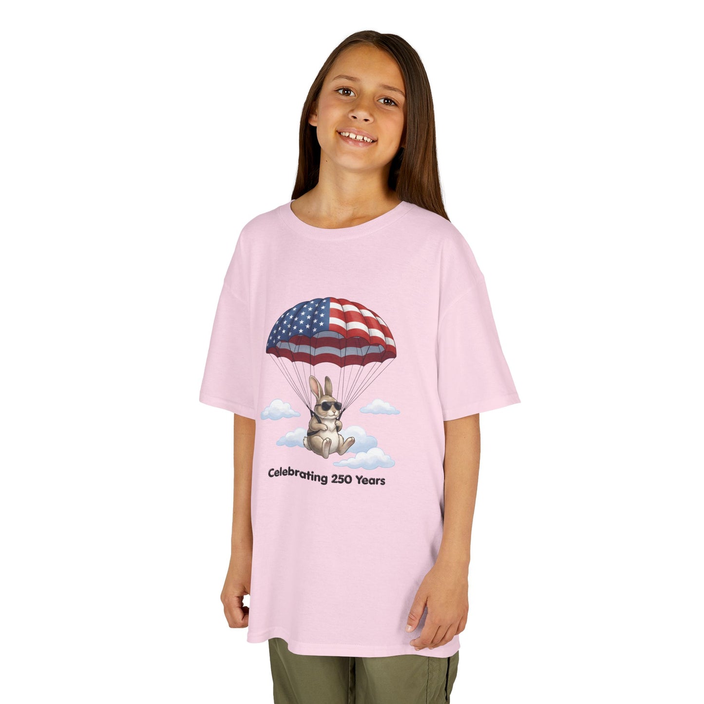 Kids Tee — Bunny with Parachute “Celebrating 250 Years”