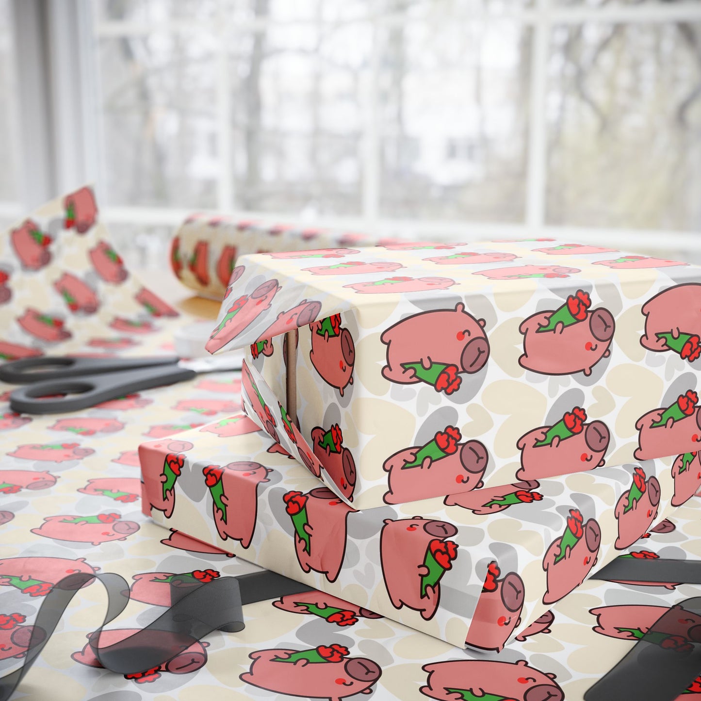 Valentine's Day Wrapping Paper — Cute Capybara Gift Wrap for Birthday, Baby Shower