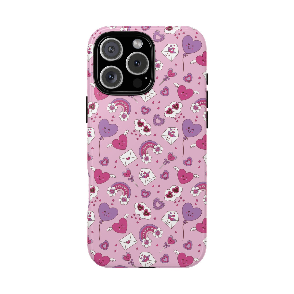 Pink Valentine Phone Case – Cute Hearts, Envelopes & Rainbows Protective Cover