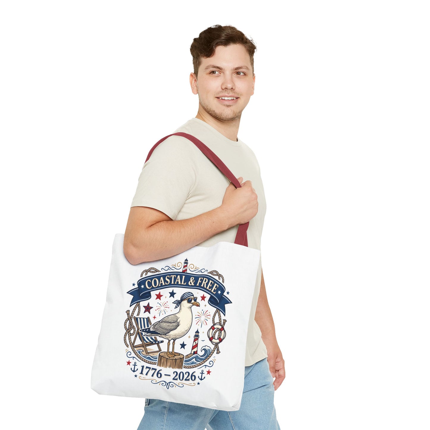 Coastal & Free Seagull Tote Bag — Patriotic 4th of July Beach Tote