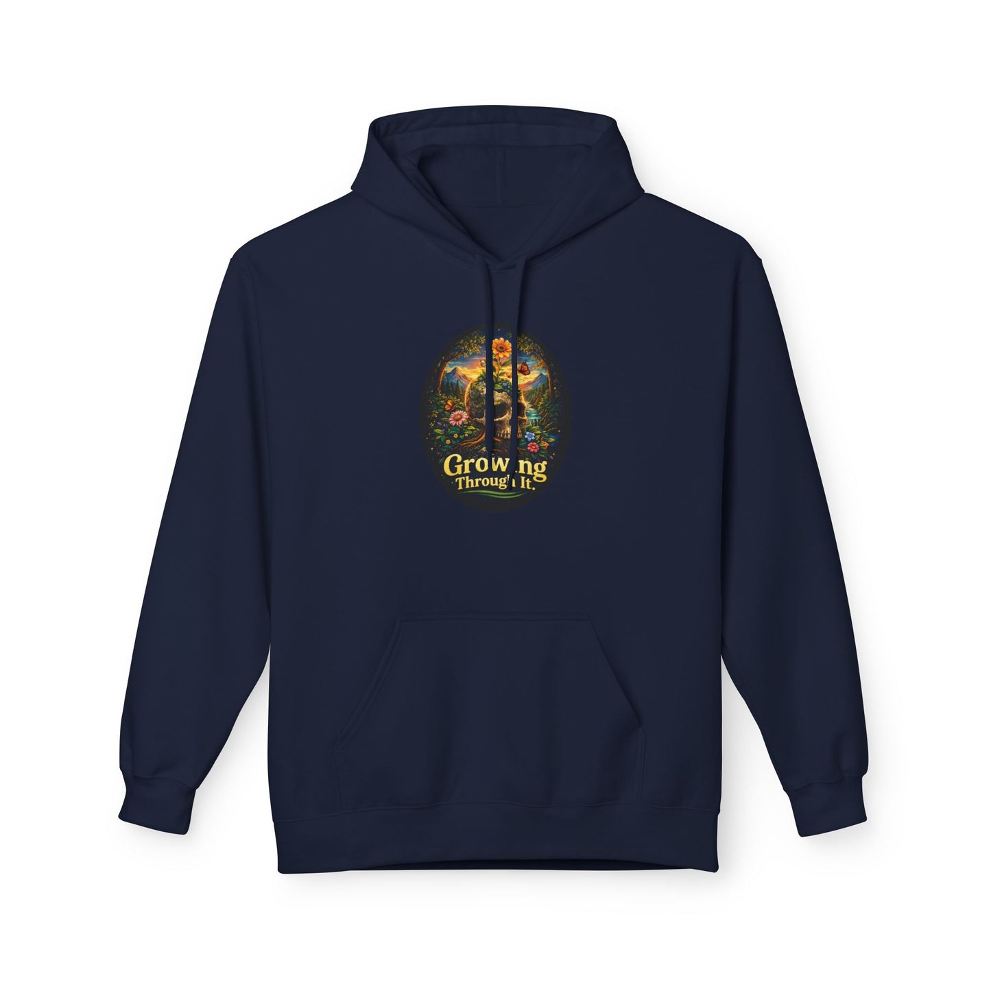 Growing Through It Hoodie – Earth Day Nature Skull Sweatshirt | Mental Growth & Healing Hoodie | Botanical Aesthetic Unisex Hoodie