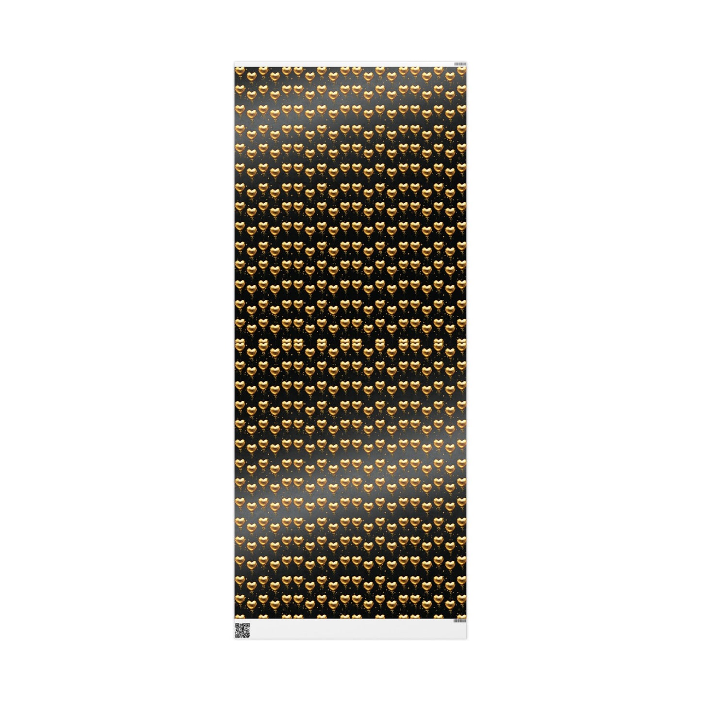 Gold Heart Pattern Wrapping Paper — Black & Metallic Gift Wrap for Valentine’s, Anniversaries, Weddings