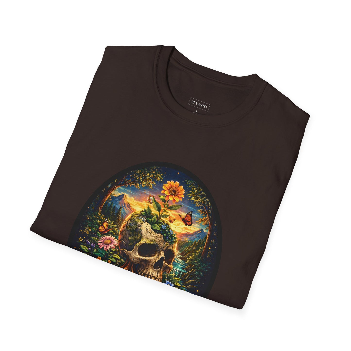 Growing Through It T-Shirt – Earth Day Nature Skull Graphic Tee | Mental Growth & Healing Shirt | Botanical Aesthetic Unisex Tee
