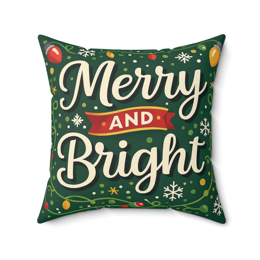 Merry and Bright Christmas Throw Pillow, Festive Holiday Decor