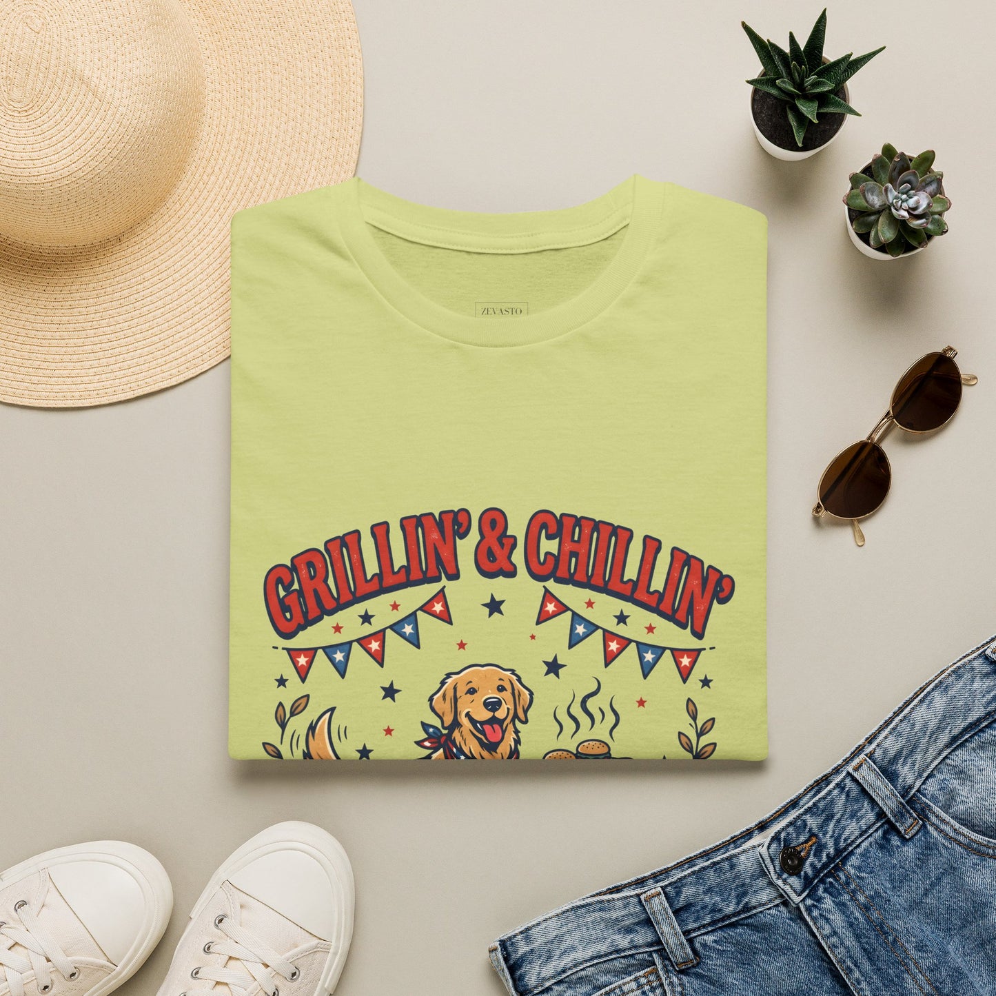 Grillin' & Chillin' BBQ Dog T-Shirt — 1776-2026 Patriotic Summer Tee, 4th of July Shirt, Independence Day Tee