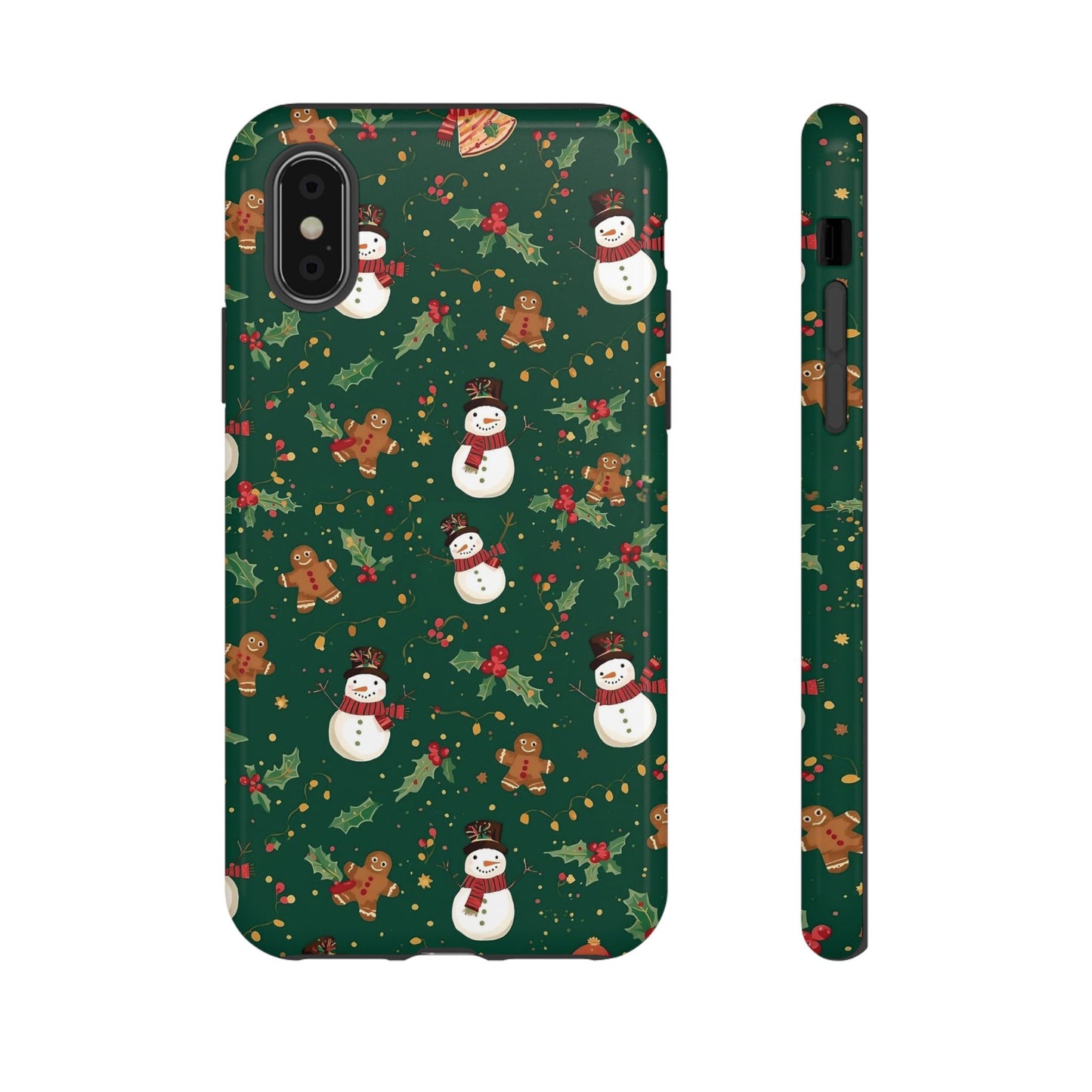 Christmas Phone Case with Snowmen and Gingerbread Design, Dual Layer Phone Case for Iphone 17, 16, 15, 14, 13, 12, 11 & Samsung