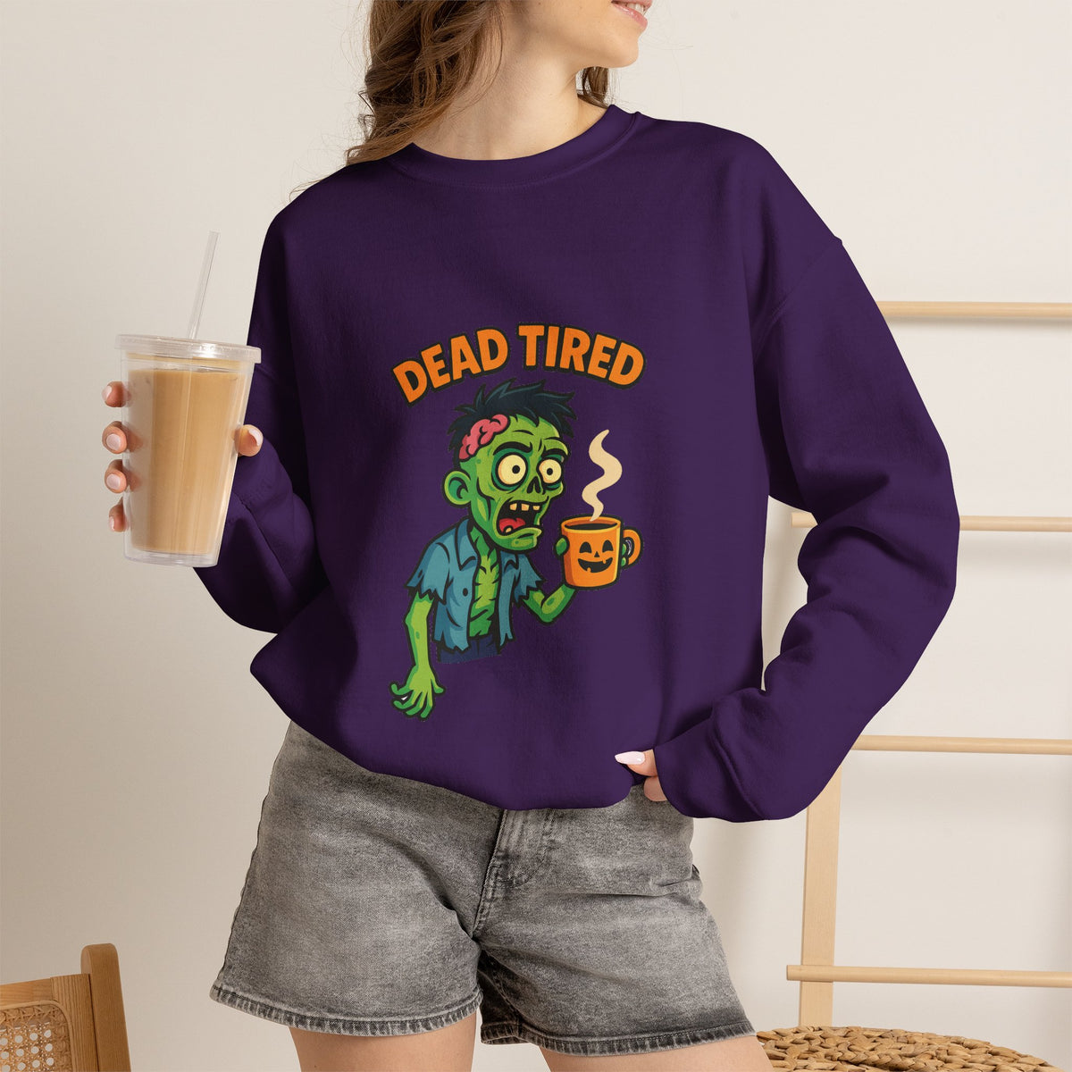 Dead Tired Zombie Sweatshirt, Funny Halloween Crewneck, Spooky Season Apparel