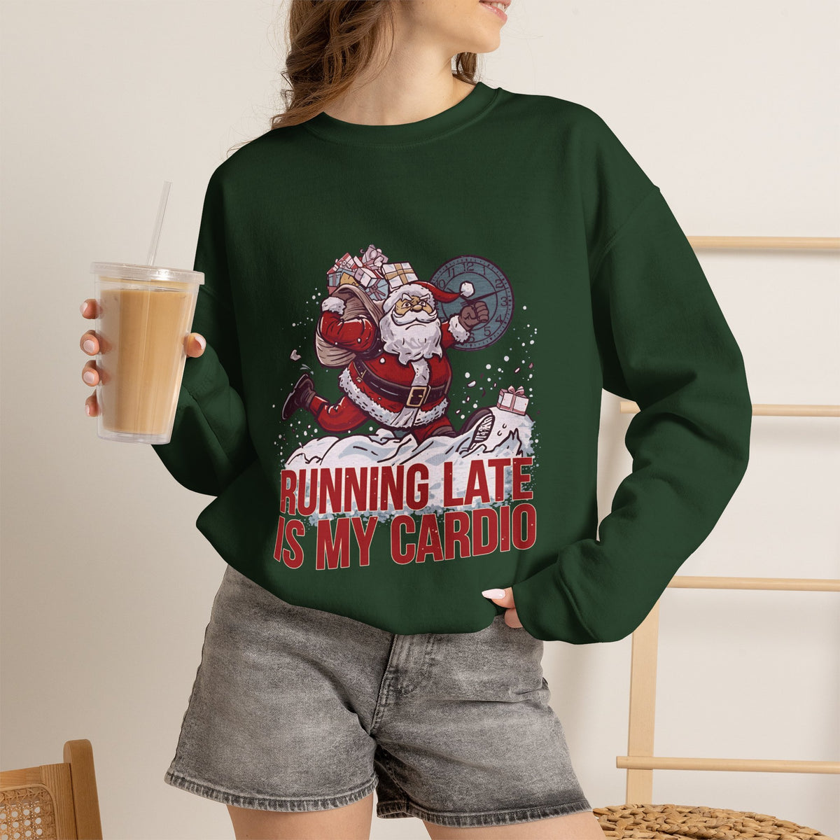 Santa Cardio Sweatshirt - Holiday Funny Gift, Christmas Apparel, Unisex Crewneck, Santa Workout