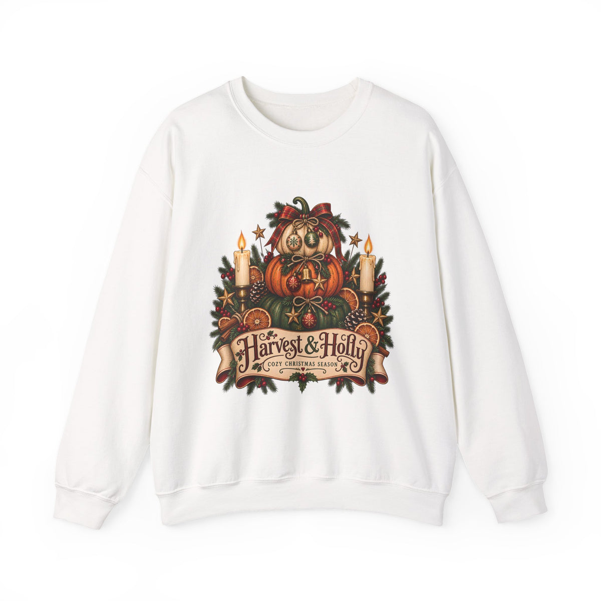 Harvest & Holly Crewneck Sweatshirt — Vintage Pumpkin Fall Graphic Sweatshirt