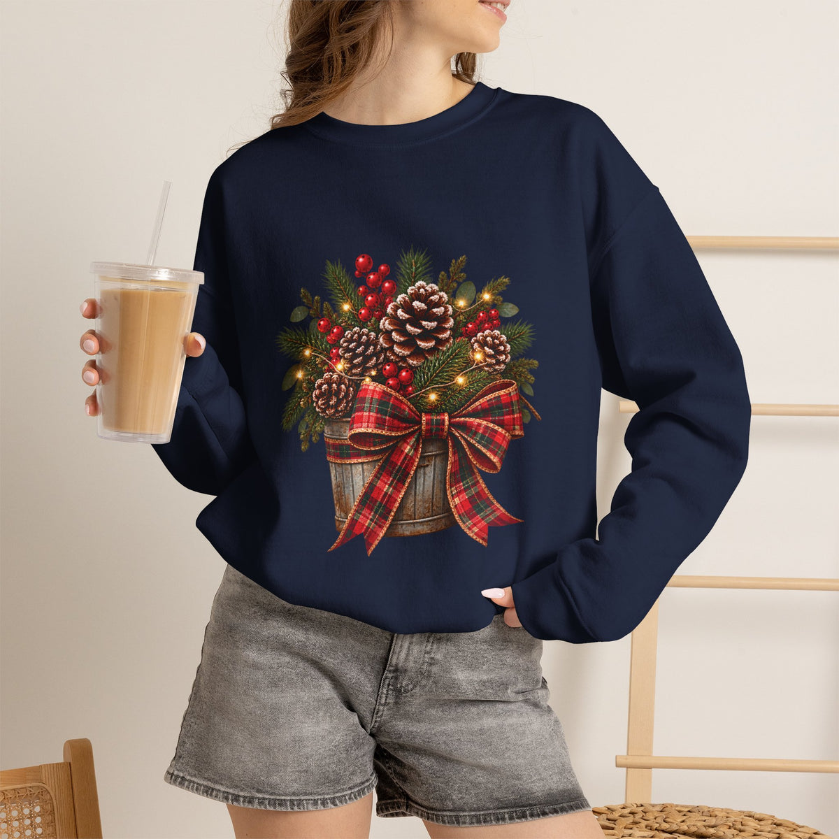 Christmas Pinecone Basket Crewneck Sweatshirt