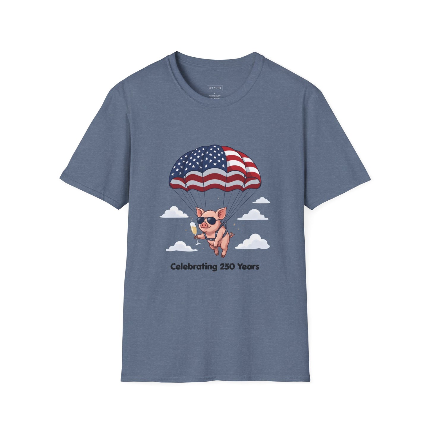 Patriotic Parachuting Piglet T-shirt - “Celebrating 250 Years”