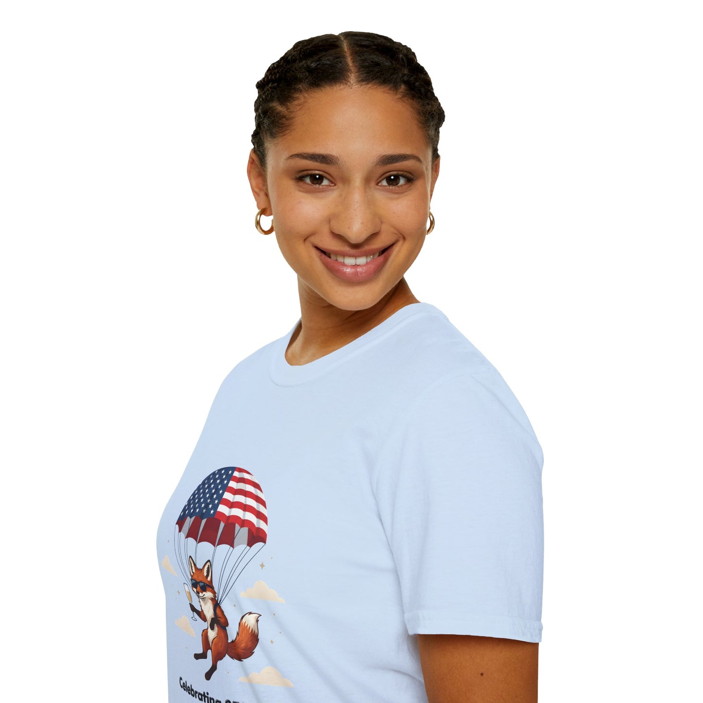 Patriotic Fox Parachute T-Shirt — "Celebrating 250 Years" Anniversary Tee