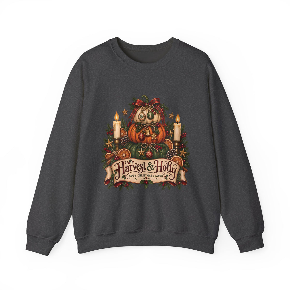 Harvest & Holly Crewneck Sweatshirt — Vintage Pumpkin Fall Graphic Sweatshirt
