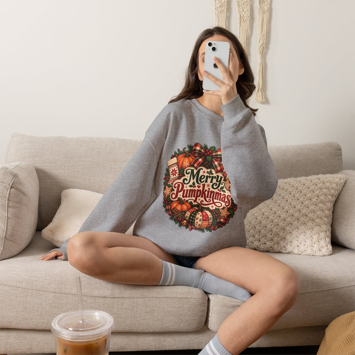 Merry Pumpkinmas Sweatshirt — Holiday Pumpkin Wreath Crewneck
