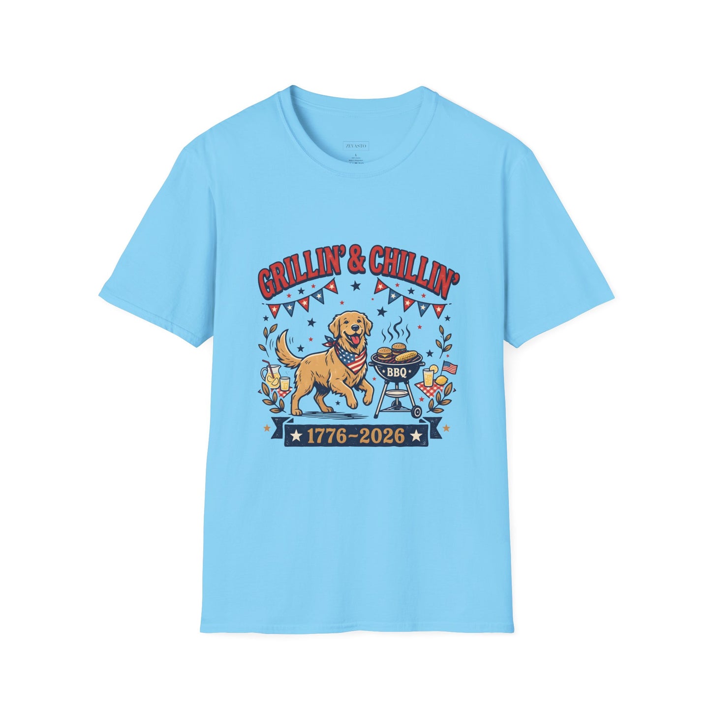Grillin' & Chillin' BBQ Dog T-Shirt — 1776-2026 Patriotic Summer Tee, 4th of July Shirt, Independence Day Tee