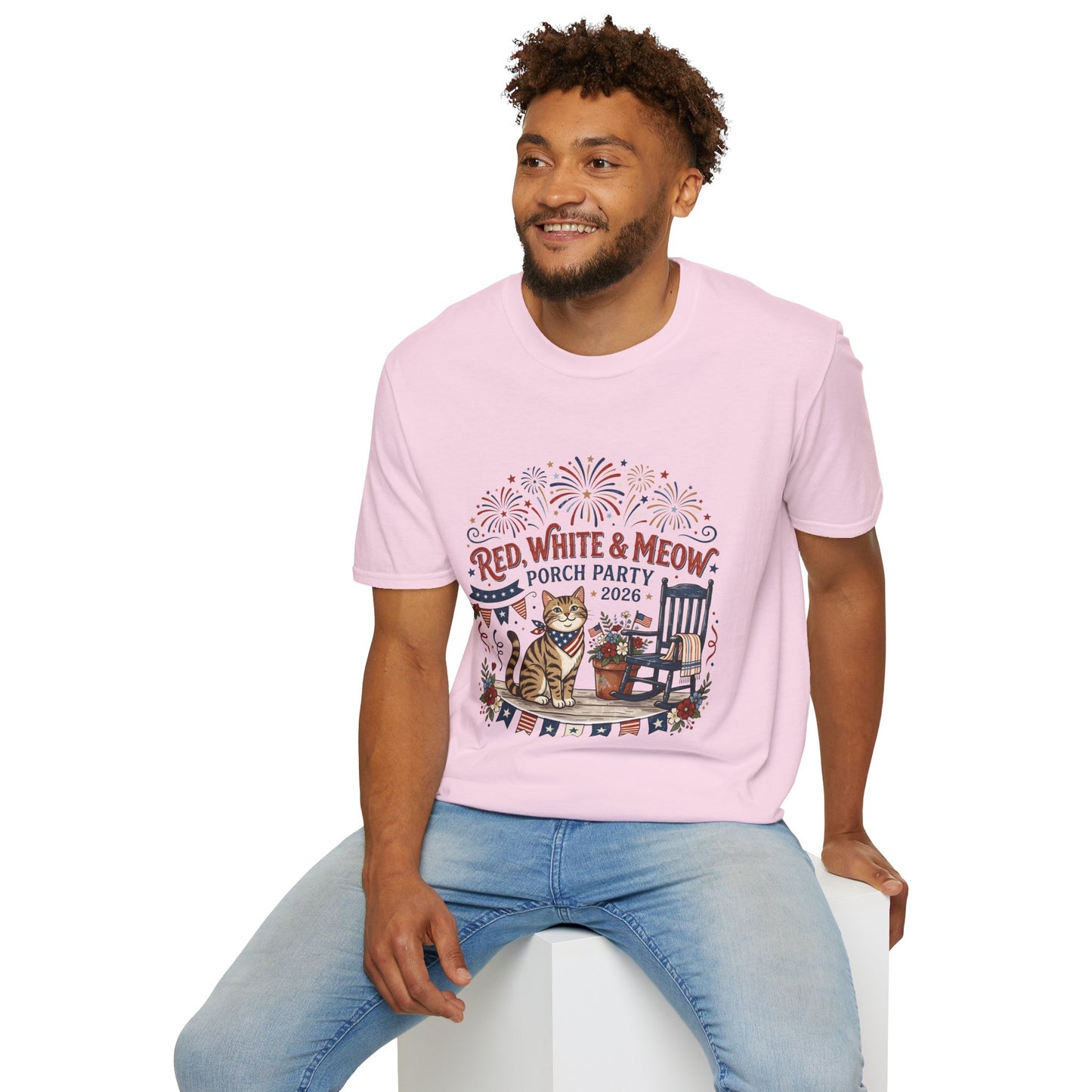 Red, White & Meow Porch Party T-Shirt — 2026 Patriotic Cat Tee, 4th of July Shirt, Independence Day Gift