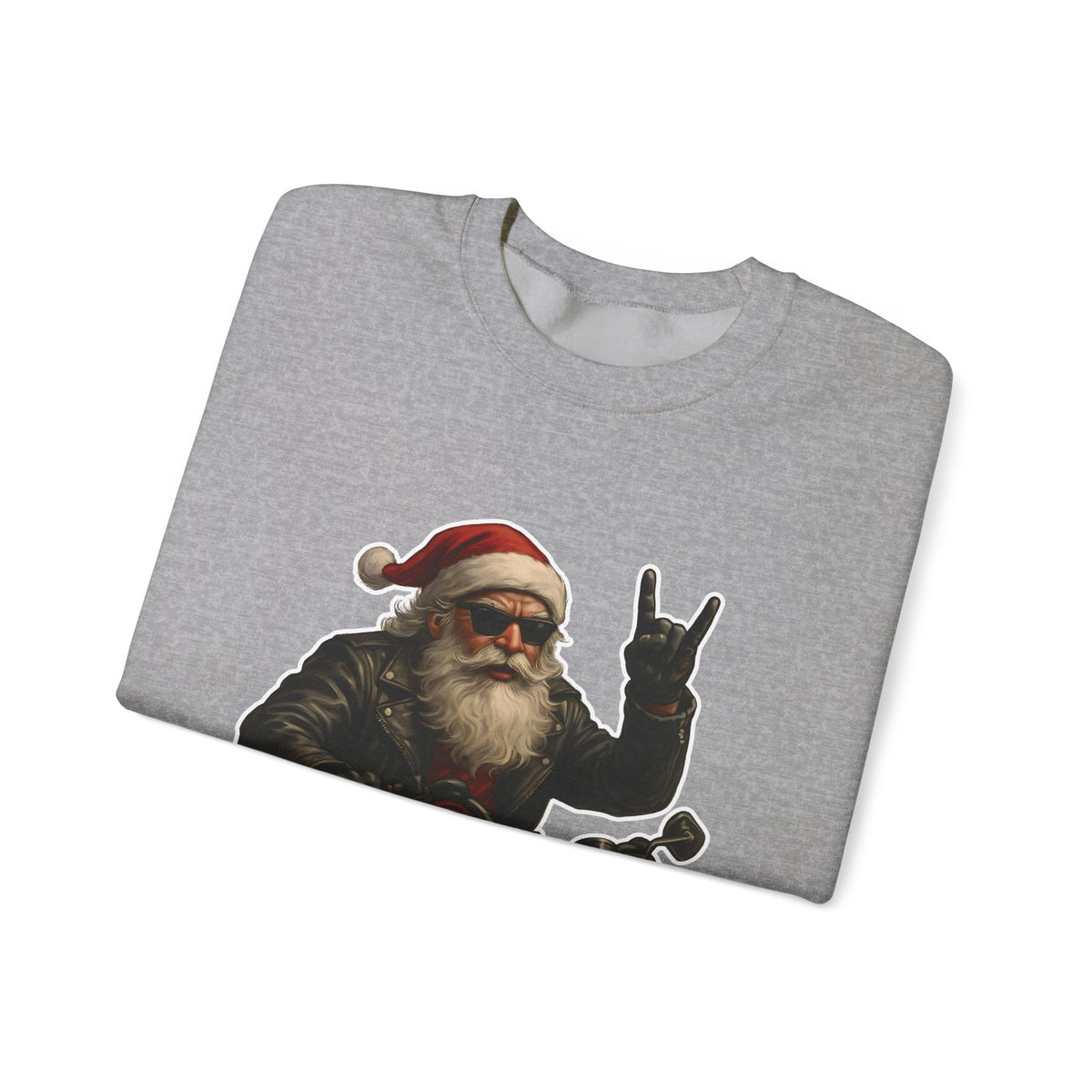 Santa Biker Crewneck Sweatshirt – 'Ho Ho Hell Yeah' Christmas Motorcycle Pullover