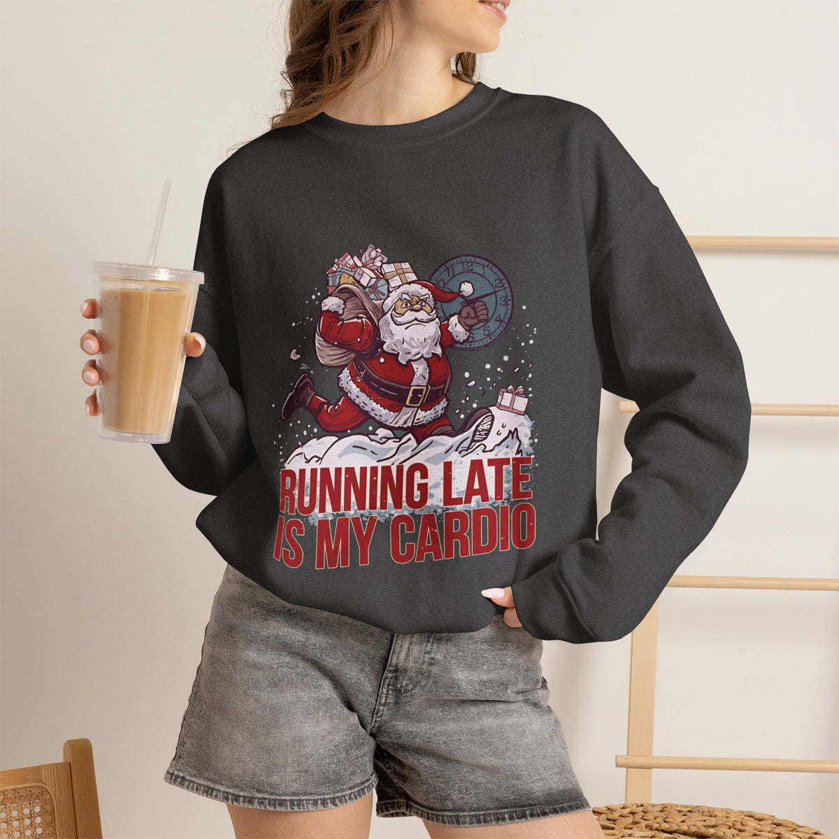 Santa Cardio Sweatshirt - Holiday Funny Gift, Christmas Apparel, Unisex Crewneck, Santa Workout