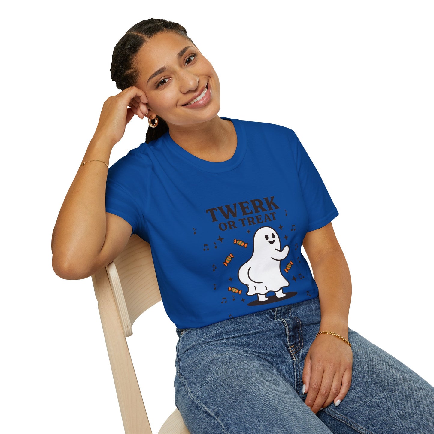 Whimsical Halloween T-Shirt for Adults, Fun Ghost Tee, Twerk or Treat Shirt, Unisex Costume Top, Spooky Celebration Apparel