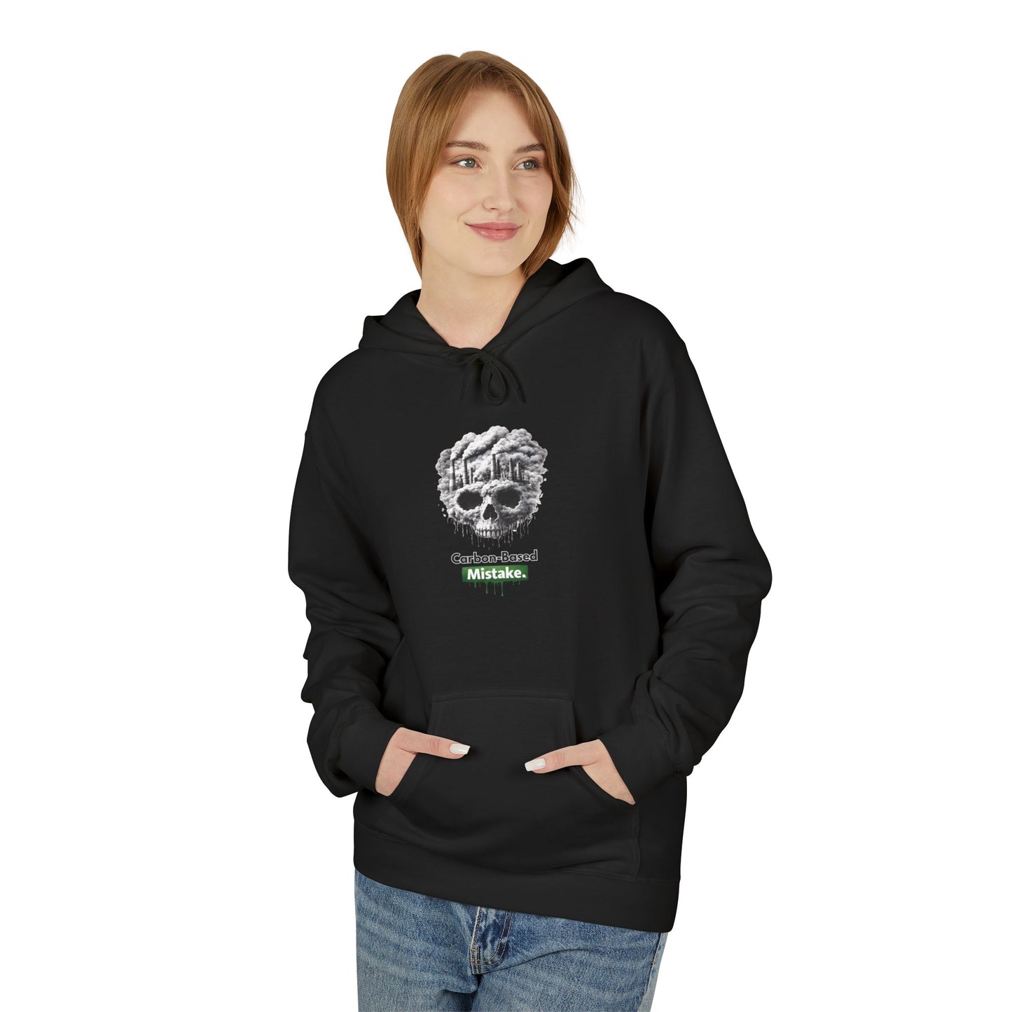 Unisex Hoodie — “Carbon-Based Mistake” Graphic Pullover, Gift for Earth Day, Sarcastic Hoodie