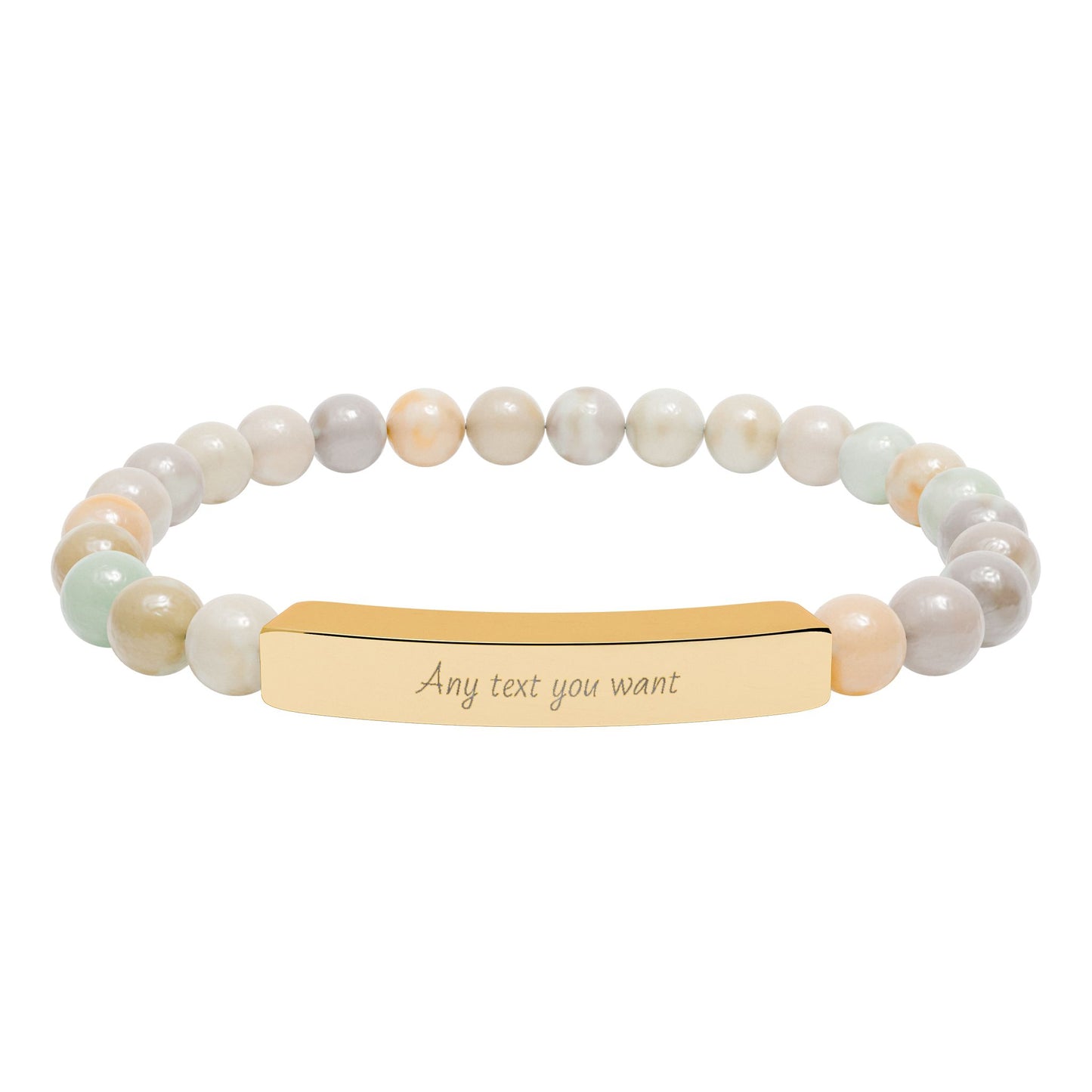 Engravable Natural Stone Bead Stretch Bracelet — Personalized Bar Bracelet for Mother's Day | Valentine's Day