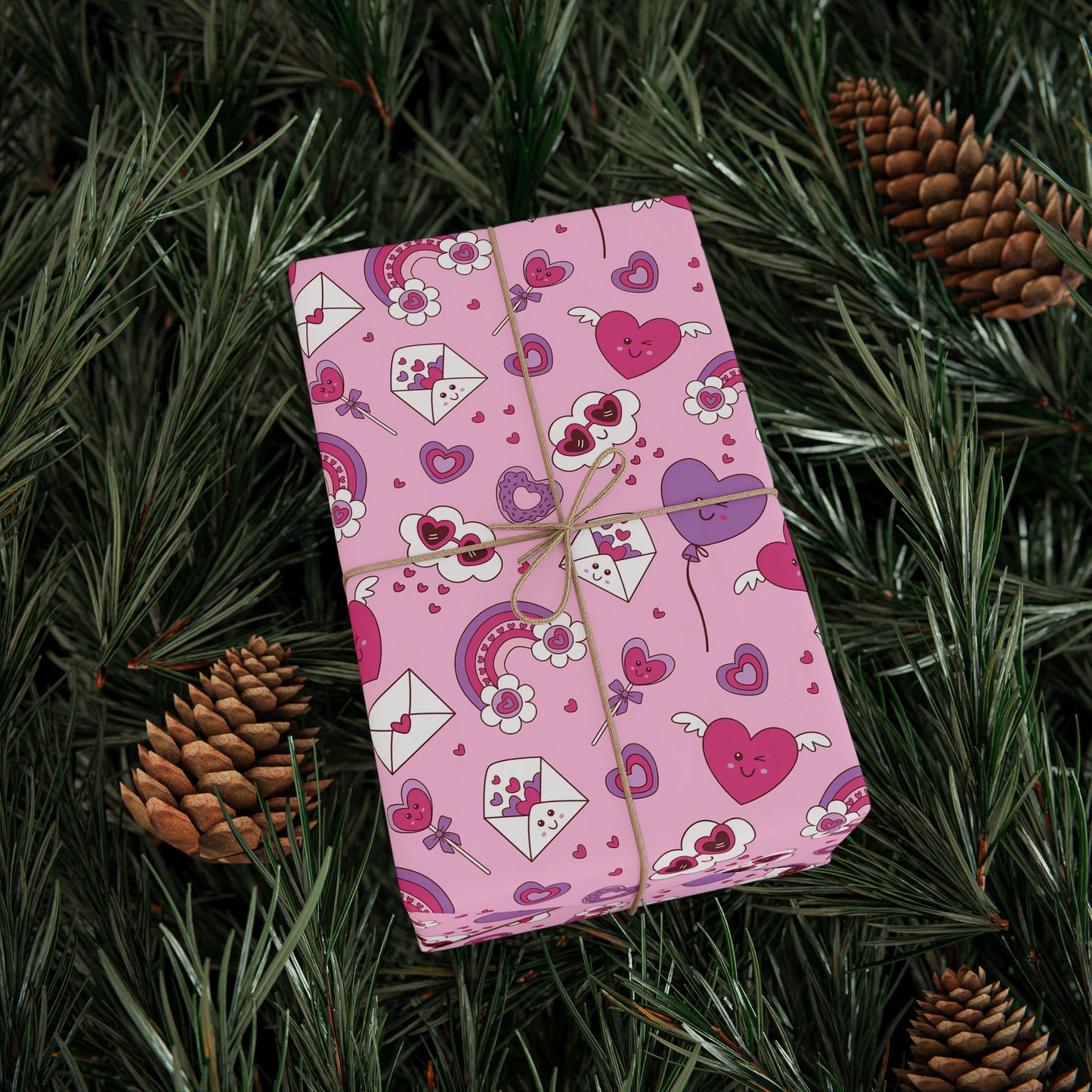 Valentine Pink Hearts & Love Notes Wrapping Paper Roll — Cute Romantic Gift Wrap