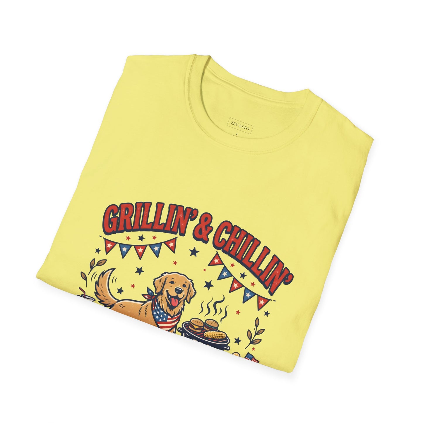 Grillin' & Chillin' BBQ Dog T-Shirt — 1776-2026 Patriotic Summer Tee, 4th of July Shirt, Independence Day Tee