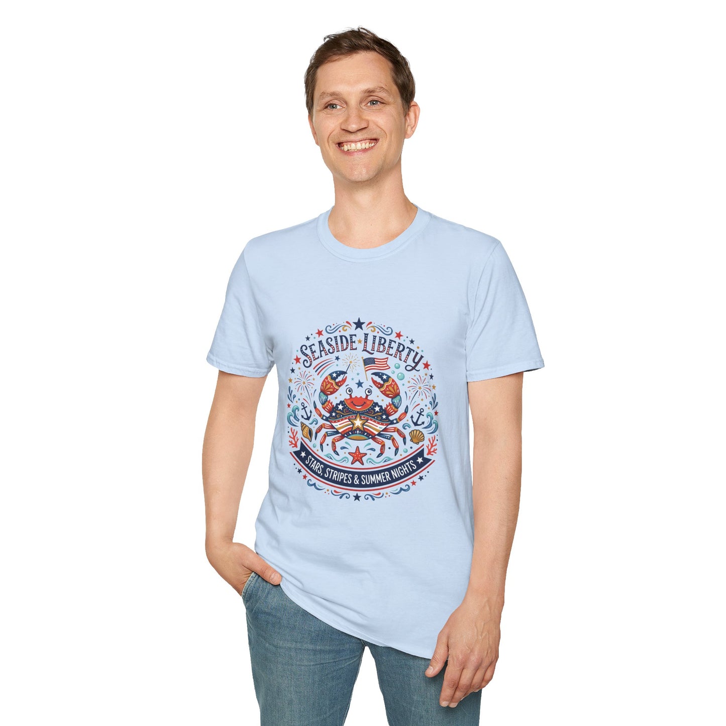 Seaside Liberty Crab T-Shirt — 4th of July Patriotic Summer Beach Tee