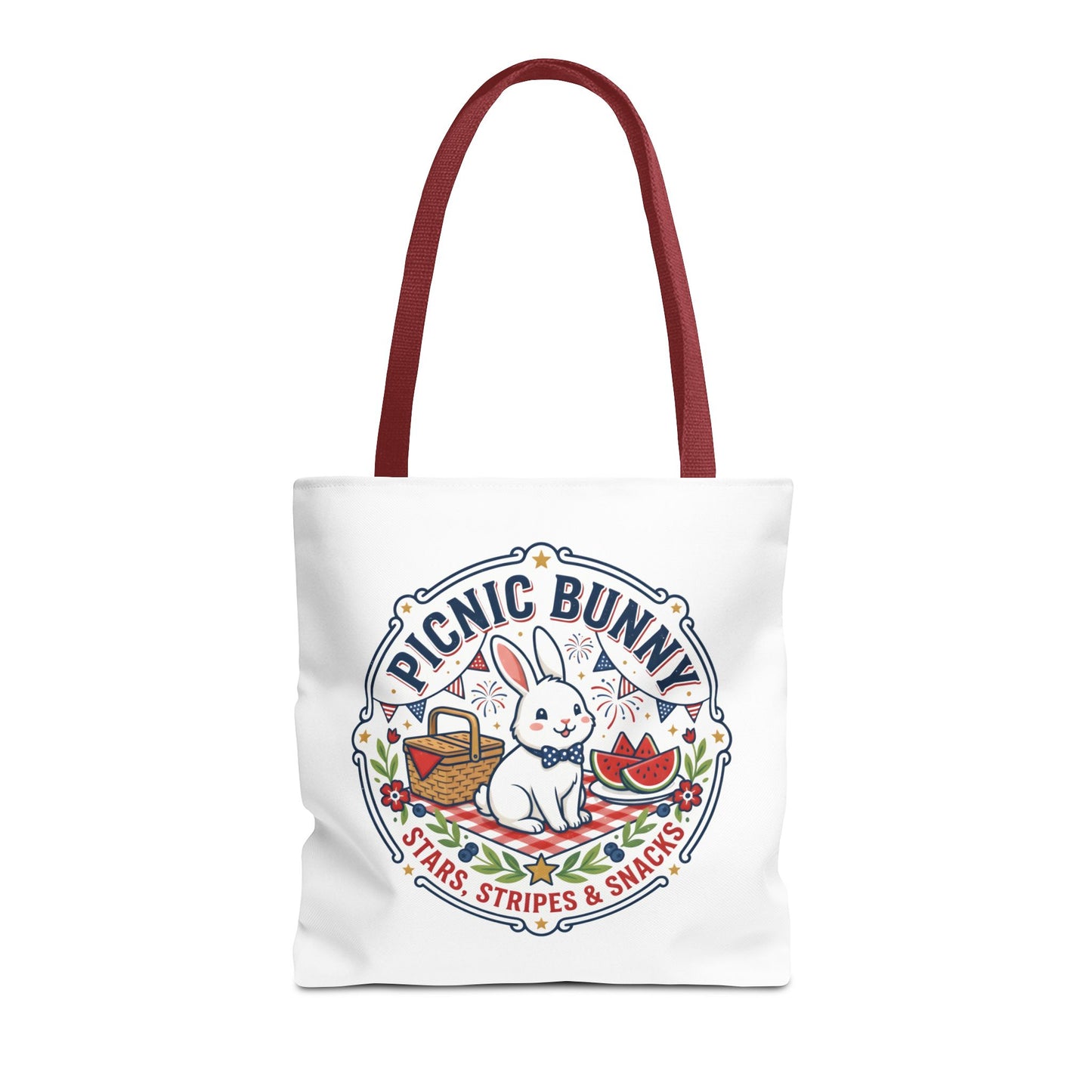 Patriotic Picnic Bunny Tote Bag — ‘Stars, Stripes & Snacks’ Cute Rabbit Picnic Tote, 4th of July Tote