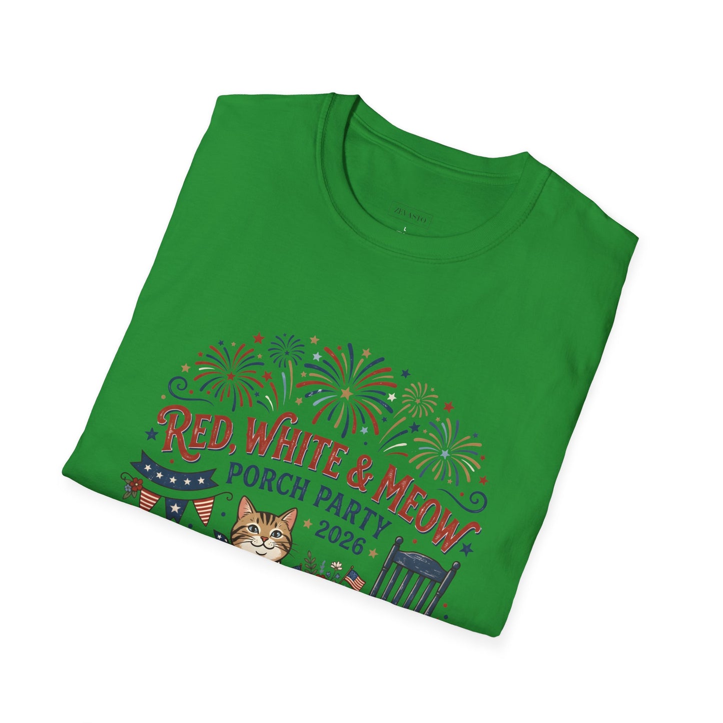 Red, White & Meow Porch Party T-Shirt — 2026 Patriotic Cat Tee, 4th of July Shirt, Independence Day Gift