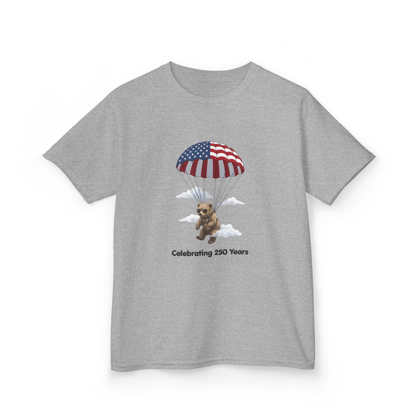 Kids Tee — Patriotic Parachute Bear "Celebrating 250 Years"