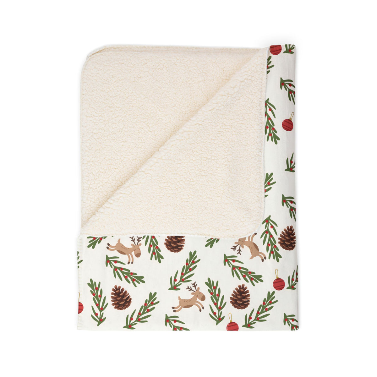 Holiday Pinecone Fleece Sherpa Blanket - Cozy Christmas Cabin Throw