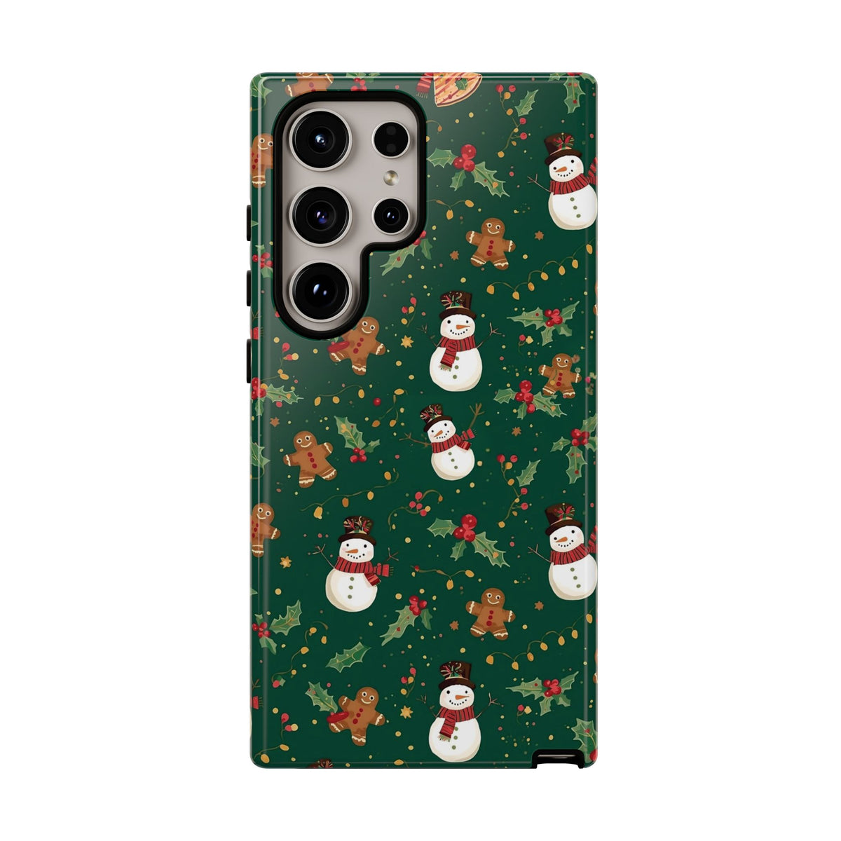 Christmas Phone Case with Snowmen and Gingerbread Design, Dual Layer Phone Case for Iphone & Samsung