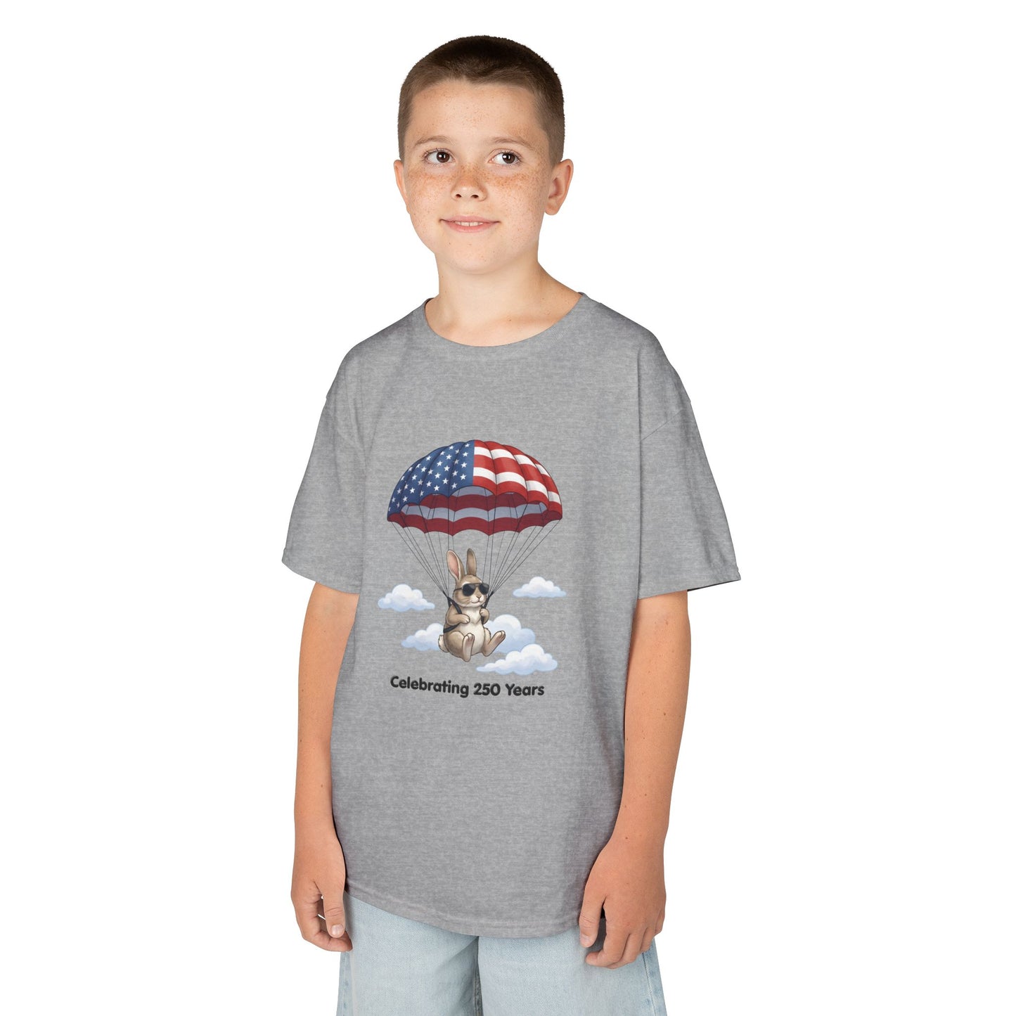 Kids Tee — Bunny with Parachute “Celebrating 250 Years”