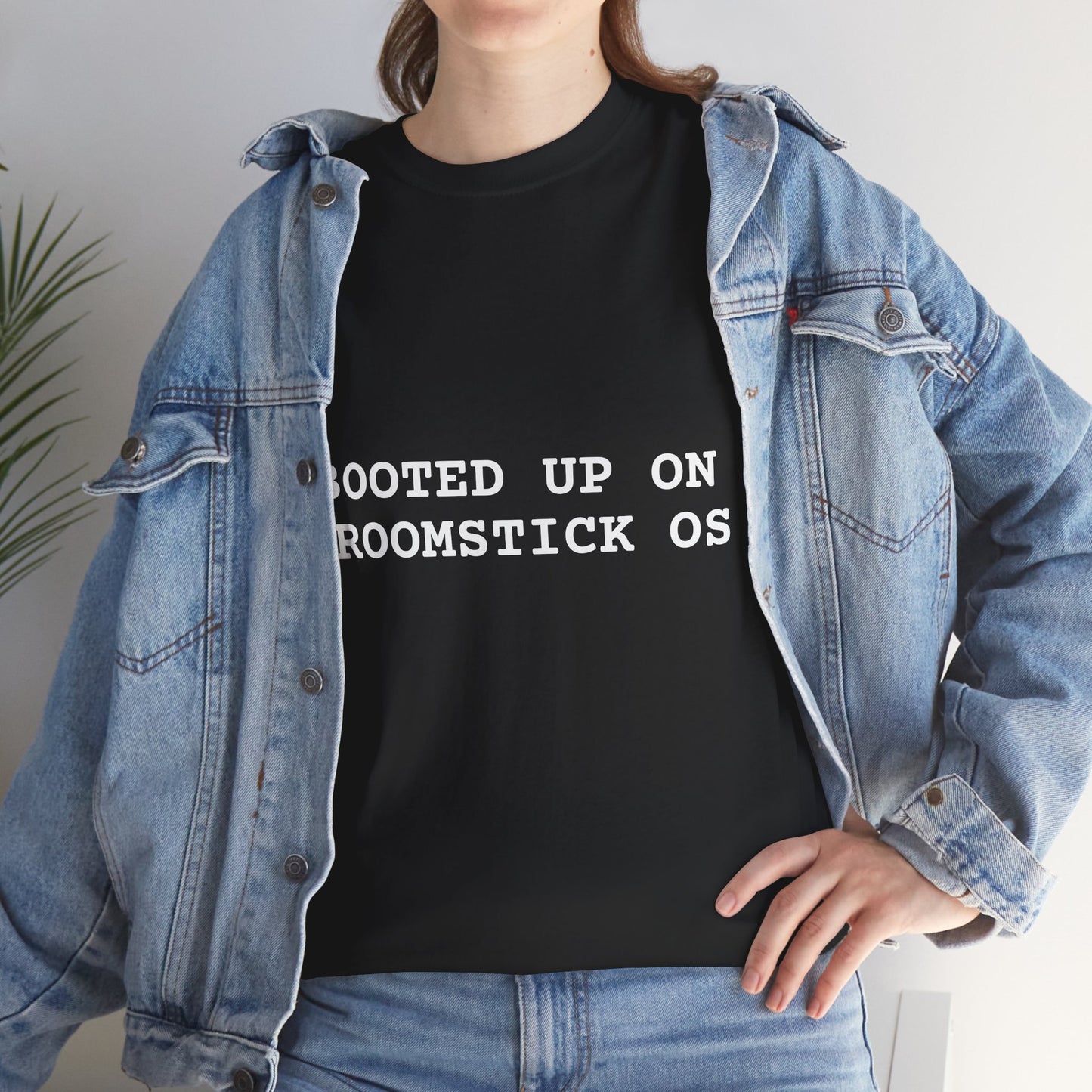 Broomstick OS Tee, Funny Graphic Tee for Tech Lovers, Unisex Cotton T-Shirt