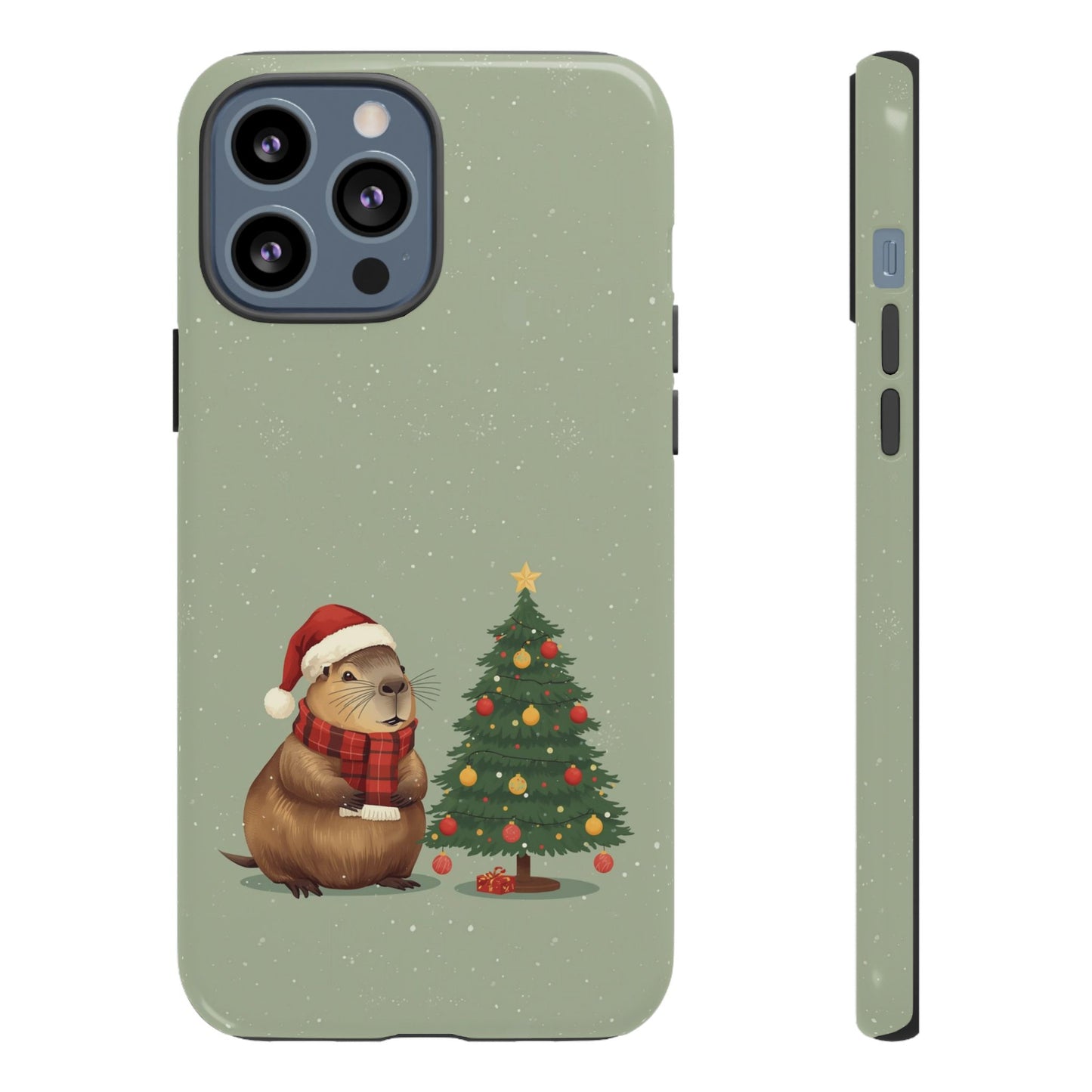Christmas Phone Case with Capybara Design, Dual Layer Protective Case for Iphone 17, 16, 15, 14, 13 & Samsung
