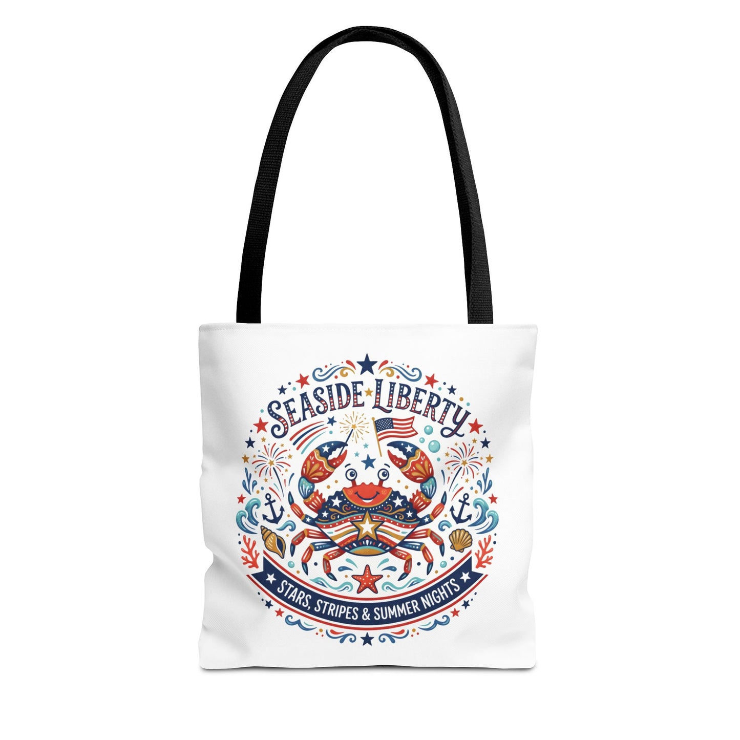 Seaside Liberty Tote Bag — 4th of July, Patriotic Bag "Stars, Stripes & Summer Nights"