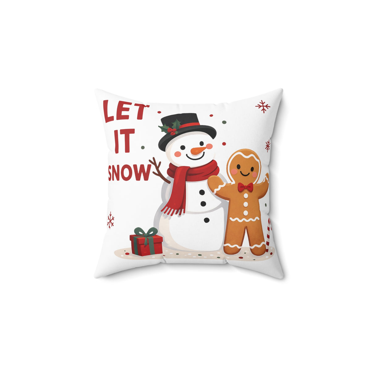 Let It Snow Snowman & Gingerbread Holiday Throw Pillow, Christmas Decoration